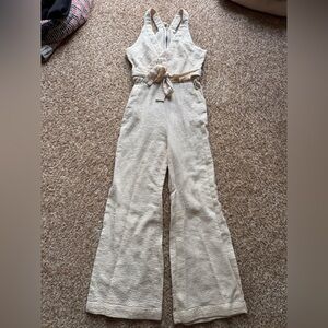 NWOT ANTHROPOLOGIE Demi Textured Jumpsuit Neutral Natural Belted Size 0